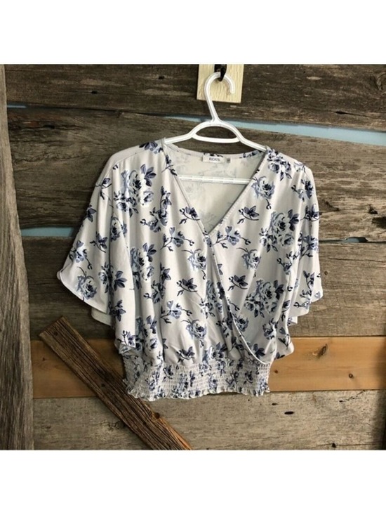 Ricki's Tops - RICKI'S Size Small Light Blue Floral Front Crossover Top